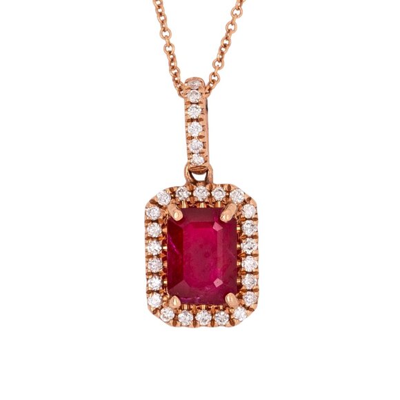 1.11ct Madagascar Ruby and Natural Diamond Pendant in Solid 14K Rose Gold
